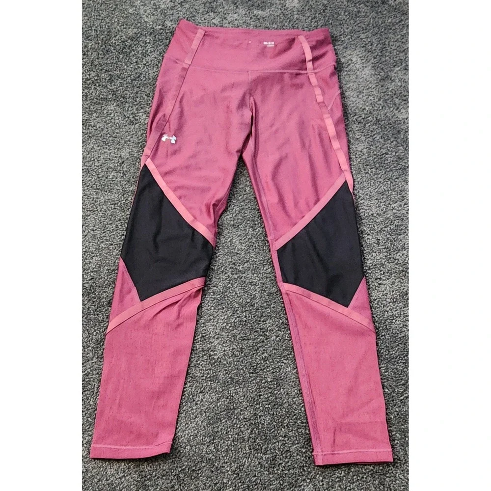 Under Armour Compression Leggings HeatGear Athletic Black Pink Medium - Picture 1 of 6